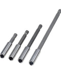 Premium Collet Chuck Holder Set With Hex Rod Shank For Lathes And Drill Beds Boosts Machining Precision On 60mm 100mm 150mm Or 200mm Bars Great For Shop Pros, showing four hex rod shanks.