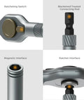 Close-up of All In One Magnetic Screwdriver Set With 8 Long Bits And 32 Short Bits, showing ratcheting handle and magnetic tips.