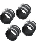 2-1/2 Inch Dust Control Flex Cuff With Steel Clamps Four Pack Keep Your Dust Collection Airtight Rubber Coupler For Woodworking Ducting Fittings No Fuss Install Reusable Cuff Connector For Machinery; image of four black rubber cuffs with metal clamps, showing versatility and secure connection for dust collection in woodworking.