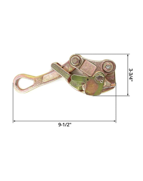 Premium Grade Cable Grip And Wire Puller Set To Fix Slack On Overhead Power Lines Smooth As Butter For Daily Grind 4408 Lbs Capacity Heavy Duty Alloy Build 2 Pack, close-up of alloy wire puller.