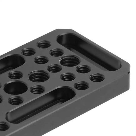Close-up of Premium Aluminum Alloy Pro Grade Camera Cheese Plate For DSLR With One Quarter Inch And Three Eighths Inch Screw Holes CNC Machined