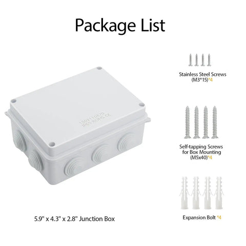 ABS Plastic IP65 Dustproof Waterproof Junction Box Universal Electrical Project Enclosure White 5.9 x 4.3 x 2.8 Inch Weatherproof