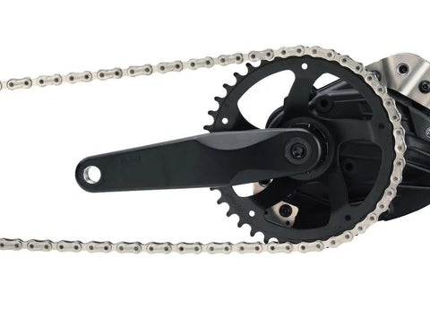 Gen4 Chain Ring 38T 52mm Black For Bosch Performance Line CX And Performance Line Speed MY2020 with KMC e-bike chain.