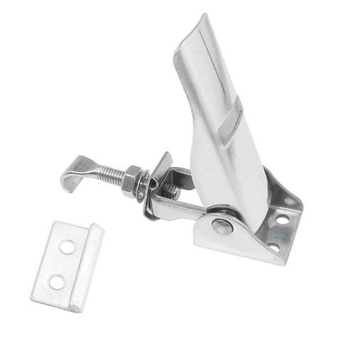Side view of 2 Pack Stainless Steel Spring Loaded Draw Latch Clamp For Cabinets And Boxes, Toggle Hasp Lock, adjustable spring latch with screws