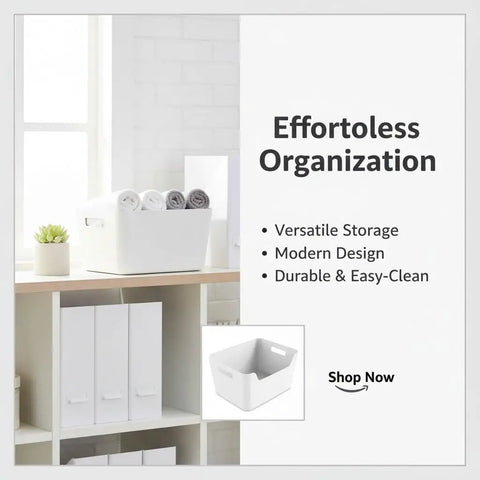 Large Capacity Front Access Storage Bin With Clear View, Stackable Plastic Organizer for Home Kitchen Closet or Office, BPA Free Matte White