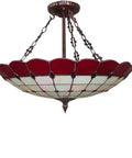 Stained Glass Tiffany Style Pendant Light With Three Lamp Holders Red Color 20 Inch Ceiling Fixture For Indoor Living Room Decor Classic Vintage Design E26 E27 Base Bulbs Not Included Retro Chic Dope Vibe hanging from ceiling
