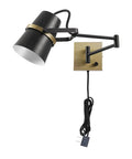 Dope Modern Industrial Swing Arm Wall Sconce In Matte Black With Brass Accents Plug In Or Hardwire 6ft Woven Fabric Cord Rotary Switch 1 Light