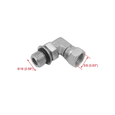 Two Pack Hydraulic Hose Adapter Fitting Three Eighths Inch Male Adjustable Nut O Ring Boss Nine Sixteenths UNF To Three Eighths Inch Female Swivel Three Eighths Inch NPSM Ninety Degree Elbow SAE Pipe Joint Tube Connector Carbon Steel, 90° elbow
