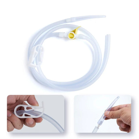 304 Grade Stainless Steel Enema Bucket Kit For Home Colon Cleansing 1.5 L Capacity With Silicone Tube Four Nozzles Dust Bag And Manual Coffee Enema Kit Easy To Use, silicone tube and nozzle close-up