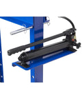Close-up of 12 Ton Shop Press For Garages, DIYers, And Repair Shops With Fast Pump, 6.9 Inch Stroke, Heavy Duty H Frame