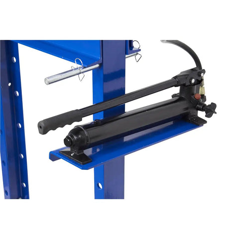 Close-up of 12 Ton Shop Press For Garages, DIYers, And Repair Shops With Fast Pump, 6.9 Inch Stroke, Heavy Duty H Frame