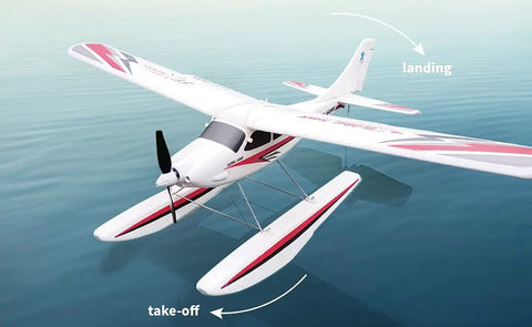 RC Seaplane Trainer With Floats Included, 2.4 GHz 1.2m Grab And Go Ready To Fly Aircraft in water with landing floats