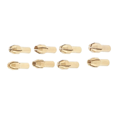 Eight brass collets for Brass Drill Chuck Collet Set Ten Piece Kit With Eight Collets From 0.8mm To 3.2mm And Two Nut Chucks Keyless Bit Adapter
