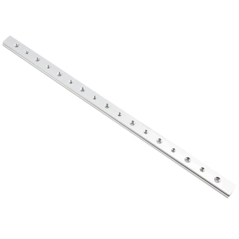 Aluminum T Slot Miter Track Jig For Woodworking, durable anodized alloy, linear view showcasing drill holes for precise cuts.