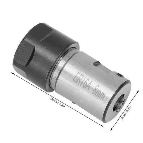 Collet Chuck For Deep Hole Processing With Motor Shaft Spindle Adapter 8mm (0.31 in) Extended Handle, shown up close with measurements