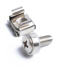 Close-up of M5 Cage Nut Kit with M5x16 screws and washers for cabinets and server racks square hole design fasteners.