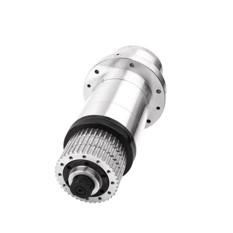 Top Shelf CNC Belt Driven Spindle Assembly With Automatic Tool Changer Slick Six Thousand RPM Speed, shown from an angle with visible drive gear.