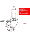 Rock Solid Heavy Duty Swivel Casters Set Of 4, M12 X 60mm Threaded Bolts detailed technical drawing with dimensions and specifications.
