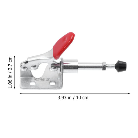 4 Pcs Push Pull Toggle Quick Release Heavy Duty Clamps For Sheet Metal Circuit Boards Workshop Assembly showing metal clamp with red handle.