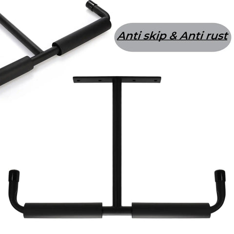 Close-up of black metal overhead garage storage hook, part of 4 pack heavy duty ceiling mount hangers with double T bar design.