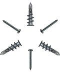 100 Pcs Zinc Alloy Drywall Anchors Kit With Self-Drilling Screws For Quick Wall Mounts On Plasterboard, Rust-Resistant Yellow Zinc Finish, No Pre-Drill Needed, Heavy-Duty Fasteners For Shelves And TVs. Zinc drywall anchors and screws set, gray metal, top view