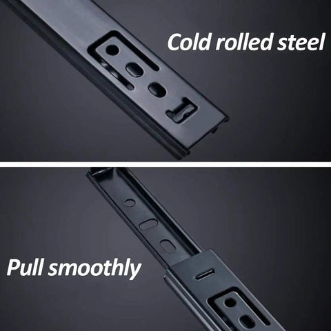 Soft Close No Slam Drawer Slides Set, 2-Section Ball Bearing Metal Drawer Runners, smooth cold-rolled steel rails