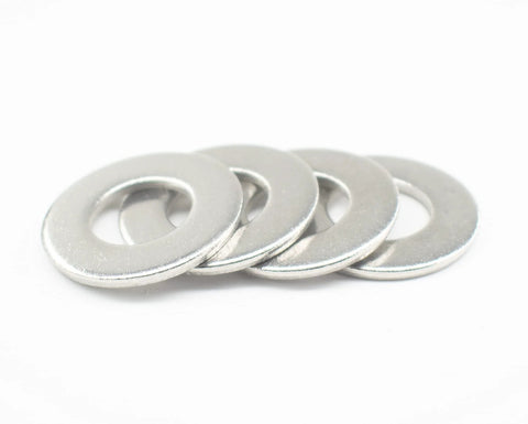 Four 5/16-inch stainless steel flat washers, made of 18-8 (304) stainless steel