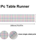 Diagram showing dimensions of Pastel Colorful Plaid Linen Table Runner 72 Inch Long For Kitchen Island And Dining Room Decor Indoor Outdoor Party