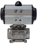 Three Piece 2 Inch Pneumatic Actuated Ball Valve With Threaded Ends 304 Stainless Steel Double Acting Globe Valve For Automatic Control System