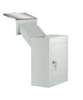 Through Wall Drop Box With Lock For Secure Mail And Payments Wall Mailbox With Rainproof Cover And 10 Inch Adjustable Chute Heavy Duty Locking Deposit Safe For Mail Rent Cash And Documents Off White showing lock and chute