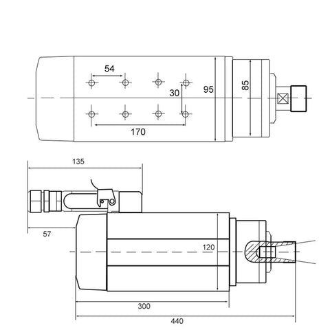 Technical drawing of Beast 9KW CNC Milling Machine With ER32 Air Cooled High Speed Motor Four Ceramic Bearings For Woodworking Engraving