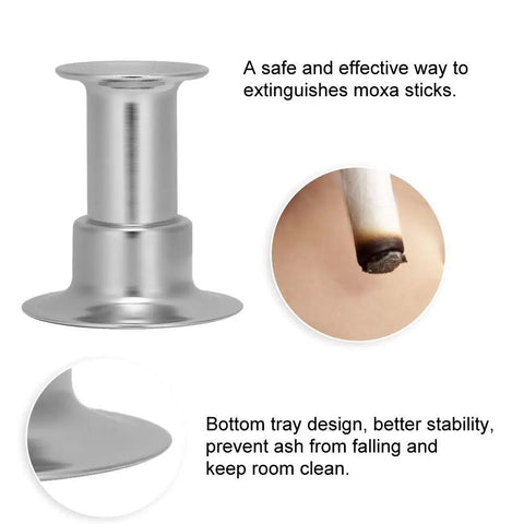 Super Chill Stainless Steel Moxa Stick Extinguisher With Integrated Ash Catcher Tray And Rock Solid Stable Base For Hassle Free Moxibustion Cleanup And Keep Your Wellness Space Pretty Darn Tidy