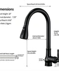 Dimensions of Kitchen Faucet with Pull Down Sprayer, Black Kitchen Sink Faucet with high arc and 1 hole design.