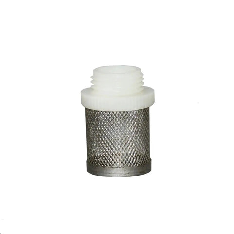 Top Shelf Heavy Duty Sediment Filter And Water Pump Protector For Drip Irrigation Rigs Built Tough Rust Proof No Sweat Install Premium Adapter Kit 10 Pieces, stainless steel mesh filter with white plastic end.