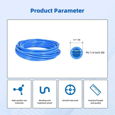 Blue PU Air Line Tubing Kit With One Quarter Inch OD And One Sixth Inch ID 39.4 Feet 12 Meters product specifications