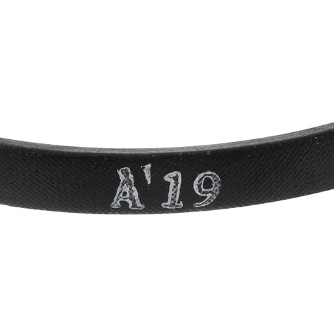 Close-up view of 3-Pack A19 Wrapped Rubber Belt A Section V Belt showing size markings on black surface for industrial power transmission.
