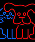 LED Neon Sign With Dog And Cat Logo, 20 Inch Tall By 37 Inch Wide, Black Square Backing, Dimmer, Premium Indoor Light