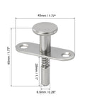 Badass Heavy Duty Spring Loaded Plunger Latches for Cabinets and Furniture Built Tough From Rust Proof Stainless Steel With Rock Solid M4 Mounting Screws Pack of Two Silver showing dimensions and components.
