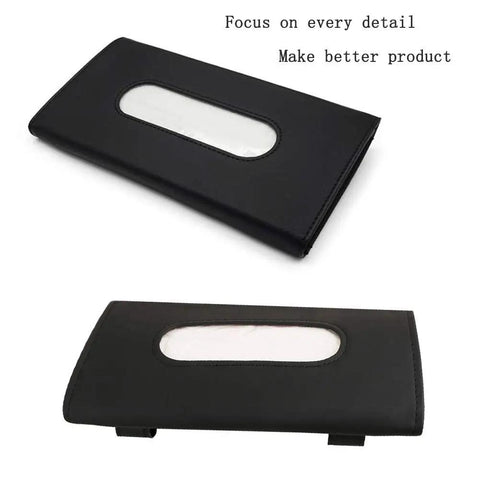 Sleek Genuine Leather Car Tissue Holder Sun Visor Napkin Dispenser with clear window for easy access and neat storage.