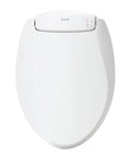 Premium Heated Elongated Toilet Seat With Built In Led Nightlight And Three Warmth Settings in glossy white plastic finish.