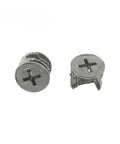 Close-up of Three In One Eccentric Wheel Connector Nut Set, 20 Piece Zinc Alloy Nickel Plated Drawer Lock Fasteners