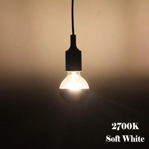 Half Chrome LED Edison Bulbs, Dimmable 6W (60W Equiv), G80 Globe Shape in soft white glow, showing half gold reflective finish