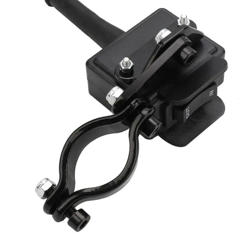 12V Winch Switch With Mounting Bracket for ATV UTV Handlebar control, black and durable design with bolts visible