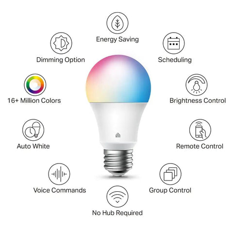Lit Smart Multicolor Dimmable WiFi Light Bulb A19 9W 800 Lumens No Hub Required Works With Alexa And Google Home 2Ghz Color Changing And Auto White 2500K To 6500K 1 Pack