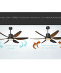 66 Inch Silent Ceiling Fan With Built In Light And Smart Remote showing summer and winter airflow directions for kitchen or living room.