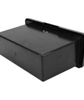 Black plastic marine glove box with lockable lid for pontoon boat console