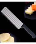 Stainless steel potato crinkle slicer knife, 2-pack with black handle for making wavy French fries