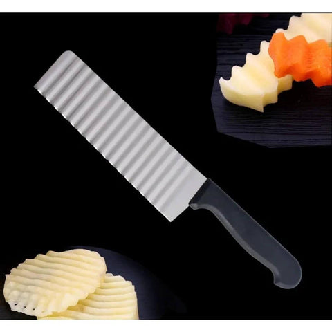 Stainless steel potato crinkle slicer knife, 2-pack with black handle for making wavy French fries