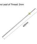 Two Start 8Mm Lead Screw Rod, 400Mm Long, Stainless Steel With Copper Nut, T8 Trapezoidal Thread for 3D Printer Z Axis, side view.