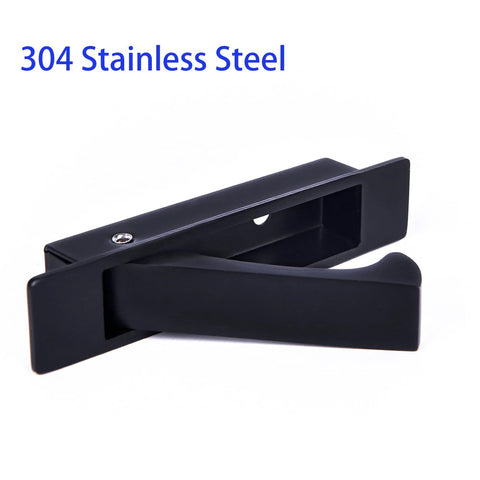 Matte Black Edge Pull Pocket Door Handles In Stainless Steel 304 With Flush Mount Design, Rust Resistant Satin Finish, Self Retracting